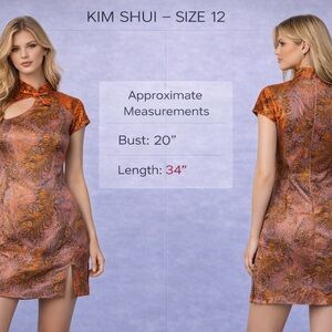 Kim Shui Brocade Mandarin Collar Mini Dress Size 12 Orange Gold Jacquard Cutou